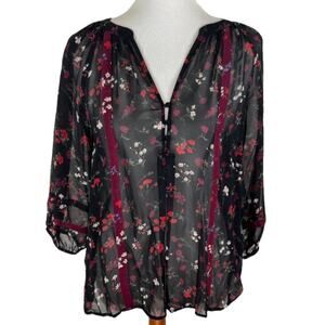 Joie Floral Button Blouse with Contrast Trim Size Small